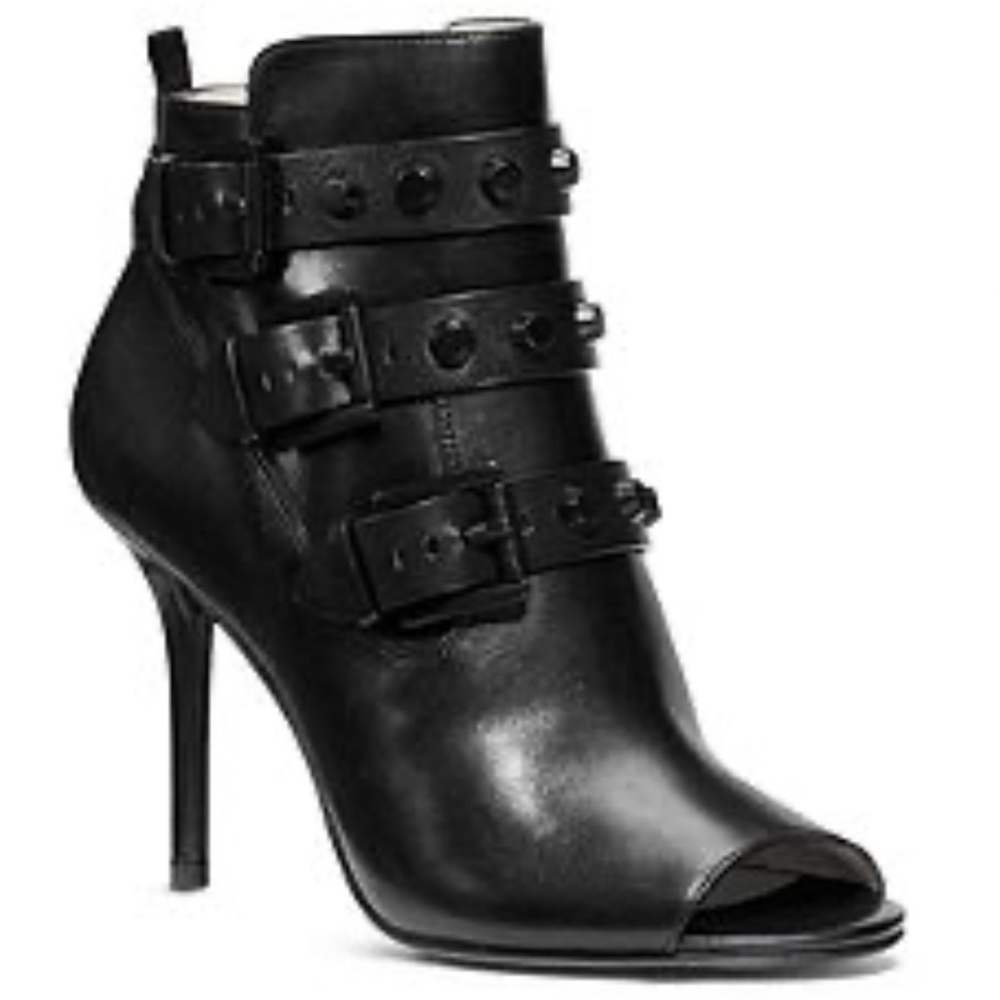 Michael Kors Bryn Open-Toe Studded Ankle
Boot In Black Leather Size 6.5